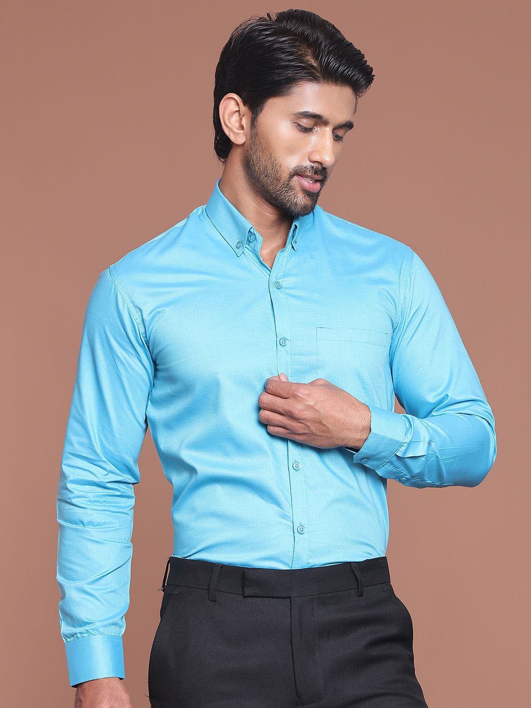 

Indian Needle Men Classic Opaque Formal Shirt, Turquoise blue