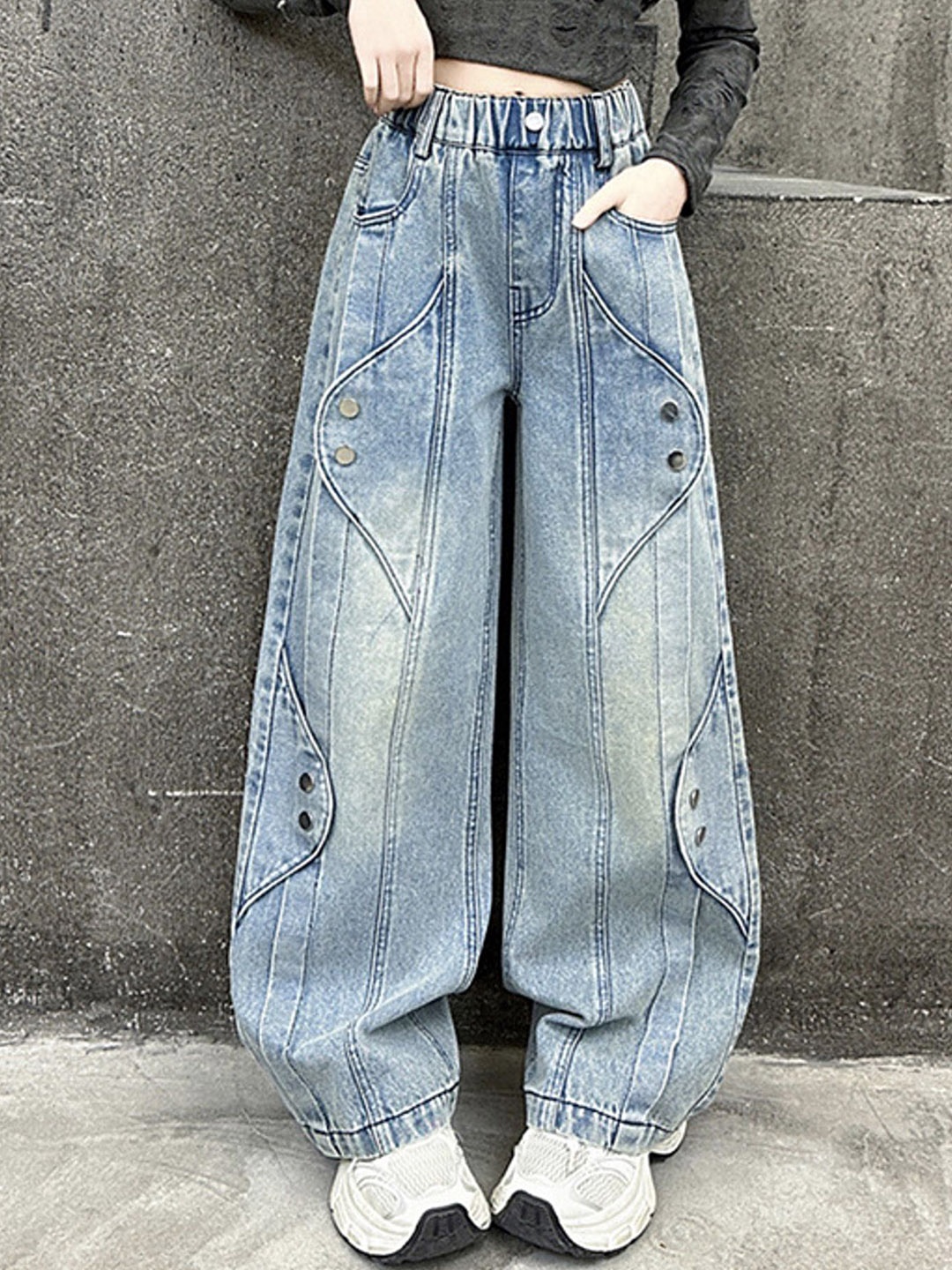 

LULU & SKY Girls Wide Leg Highly Distressed Heavy Fade Jeans, Blue
