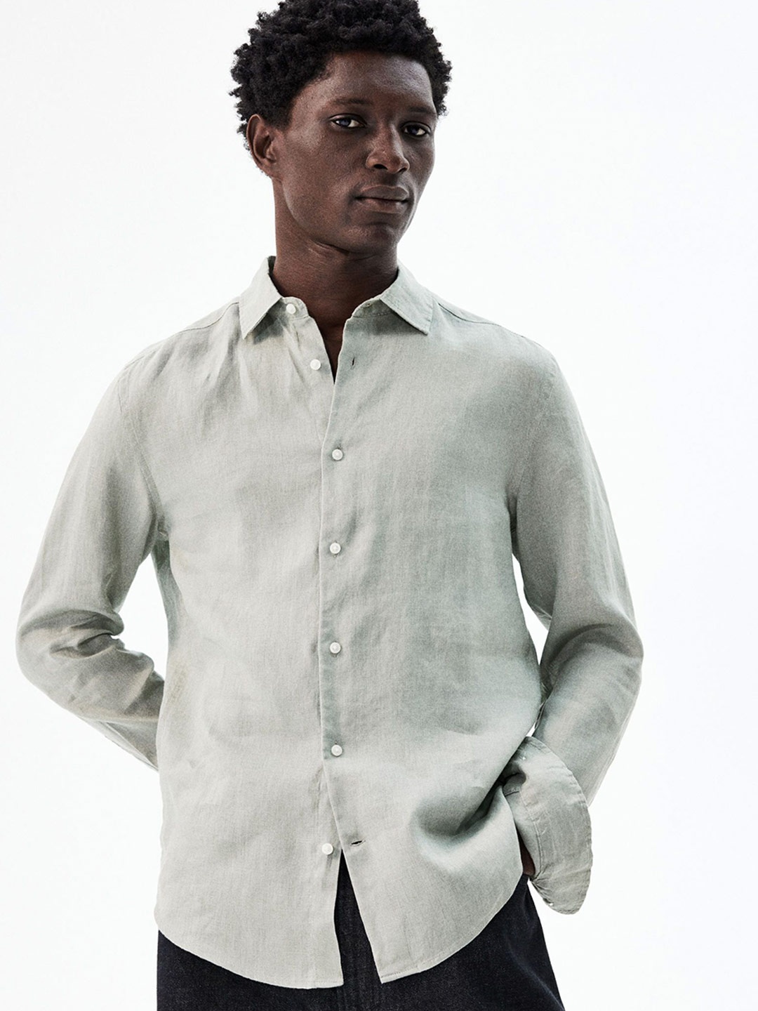 

H&M Slim Fit Linen Shirt, Green