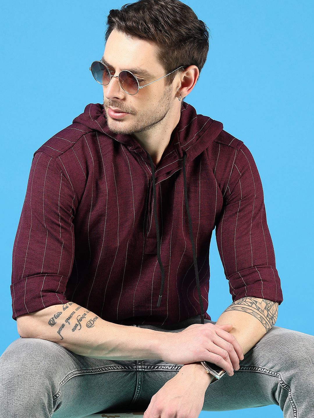

V-Mart Men Opaque Striped Casual Shirt, Maroon