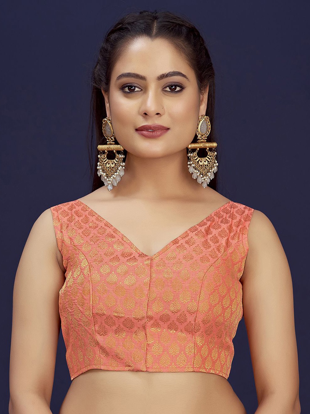 

DEVATITHI Women Peach Woven Design Saree Blouse