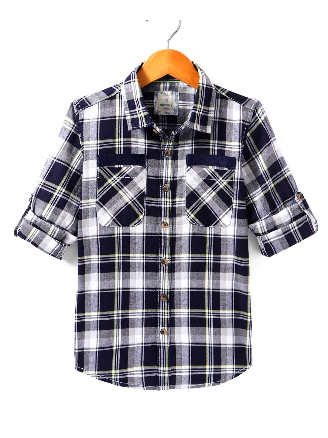 

Infinity Boys Tartan Checks Opaque Checked Casual Shirt, Navy blue