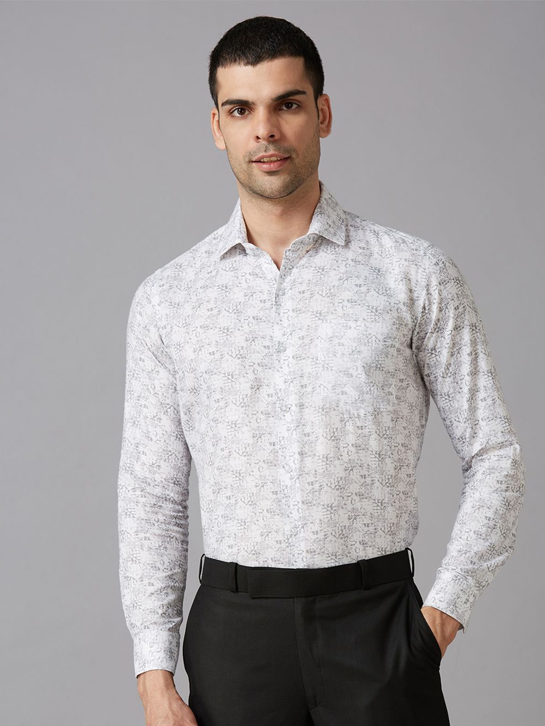 

John Philips Men Slim Fit Floral Opaque Printed Formal Shirt, White