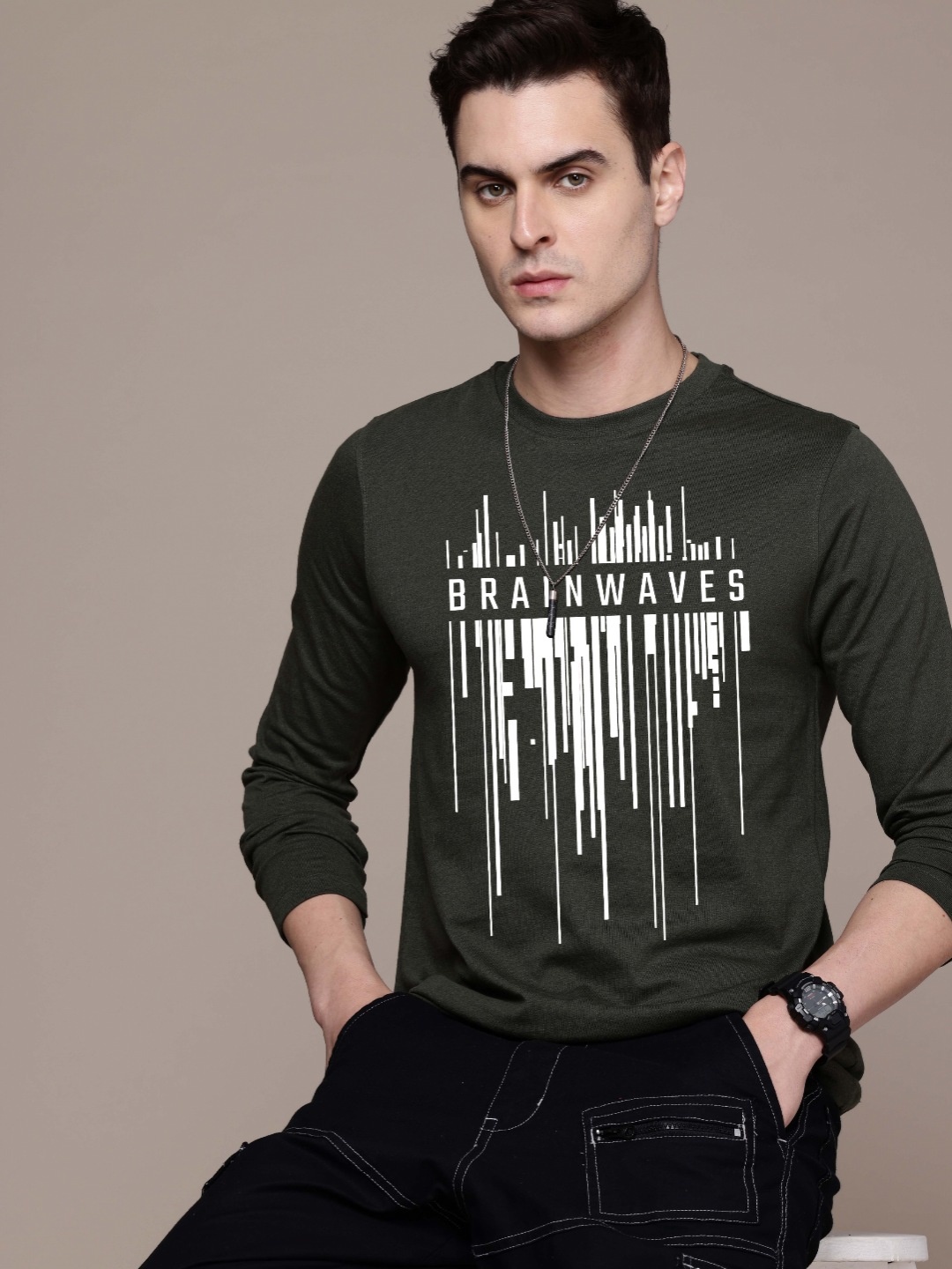 

Moda Rapido Men Printed T-shirt, Olive