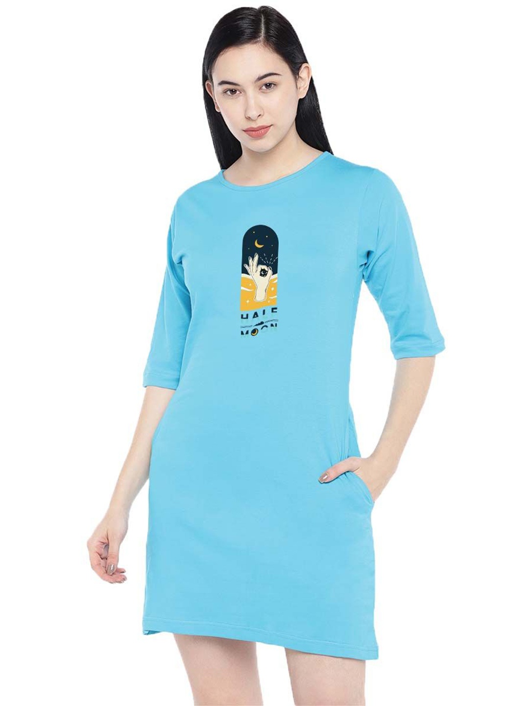 

Moda Rapido Floral Print T-shirt Dress, Turquoise blue