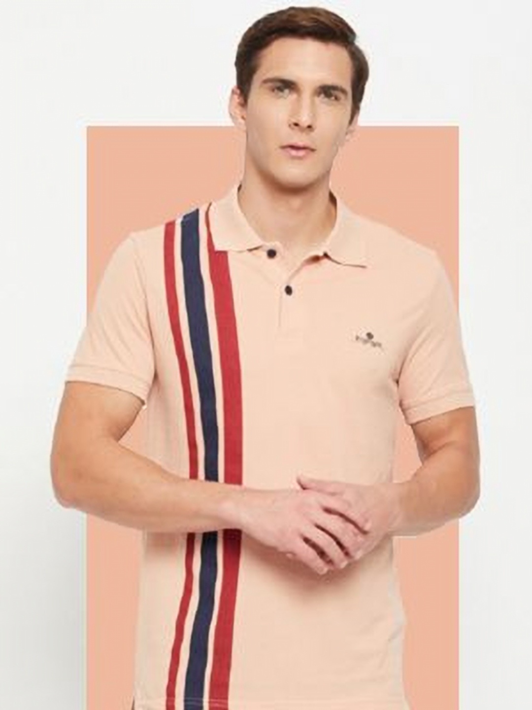

Promount Men Colourblocked Polo Collar Pockets T-shirt, Peach