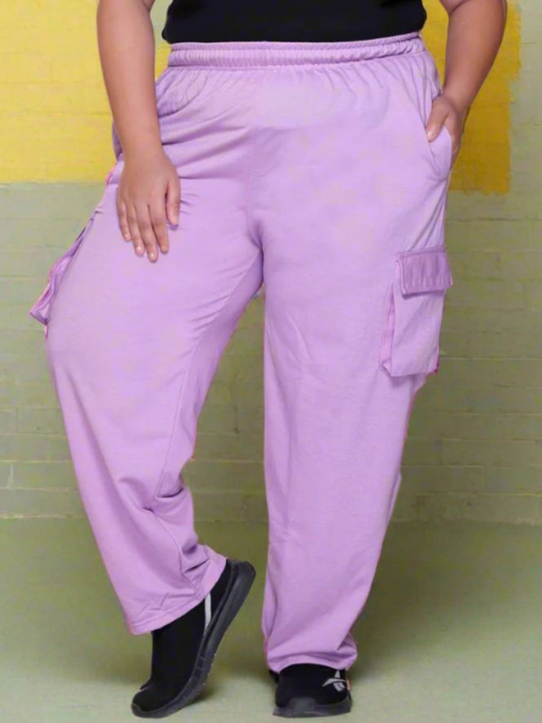 

White Moon Women Cotton Straight-Fit Mid-Rise Cargo Track Pants, Lavender