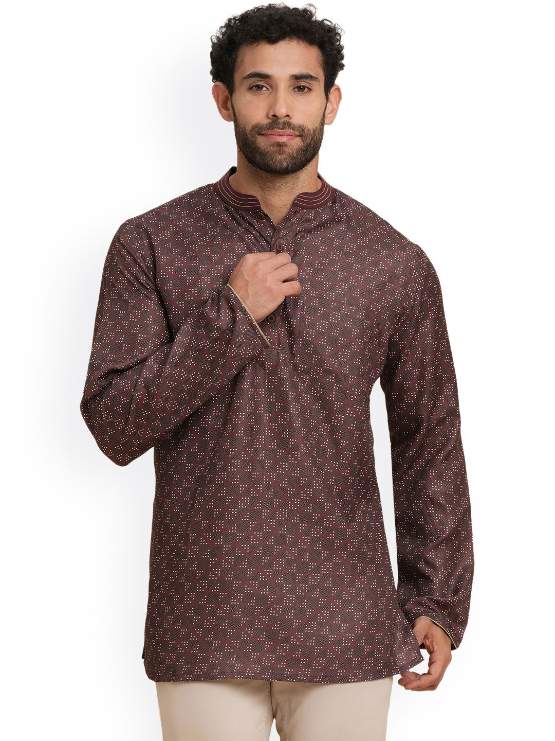 

Arch element Men Floral Flared Sleeves Thread Work Kurta, Brown