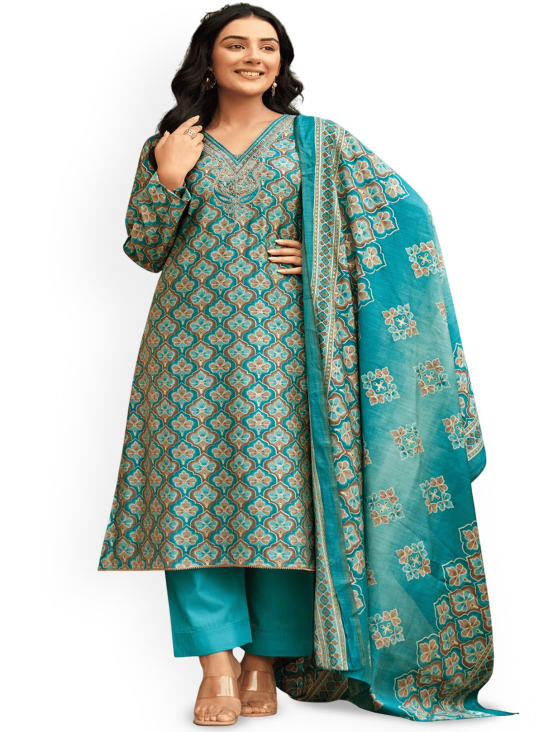 

DRAVINAM Trends Embroidered Unstitched Dress Material, Blue