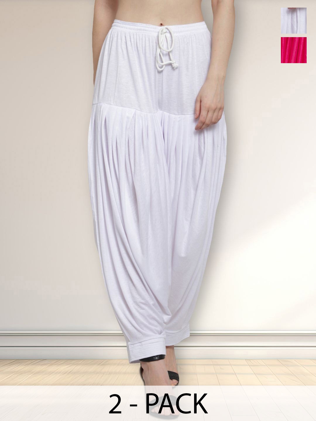 

Jinfo Pack Of 2 Loose Fit Mid-Rise Patiala Salwar, White