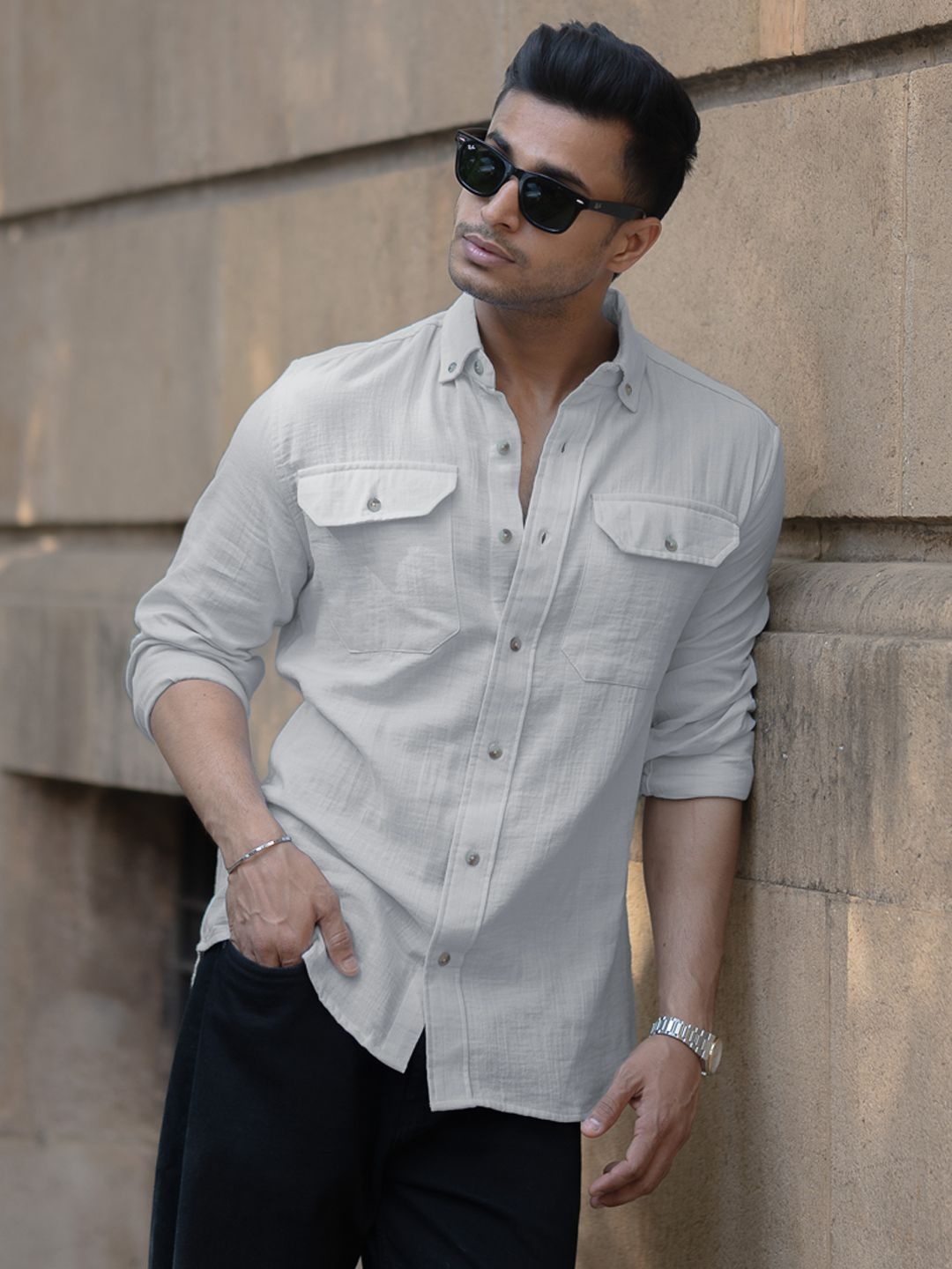 

Powerlook Men Opaque Casual Shirt, Grey
