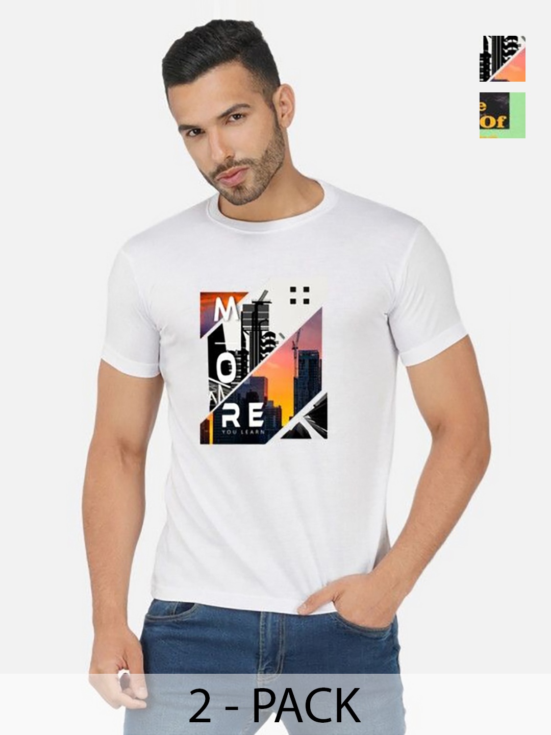 

GLOBAL NOMAD Men 2 Printed Bio Finish Applique T-shirt, White