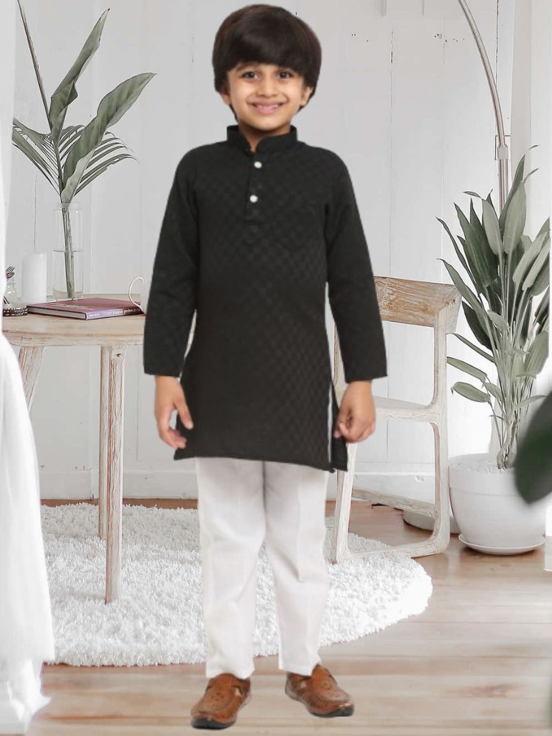 

CENSAL Boys Printed Regular Kurta with Trousers, Black