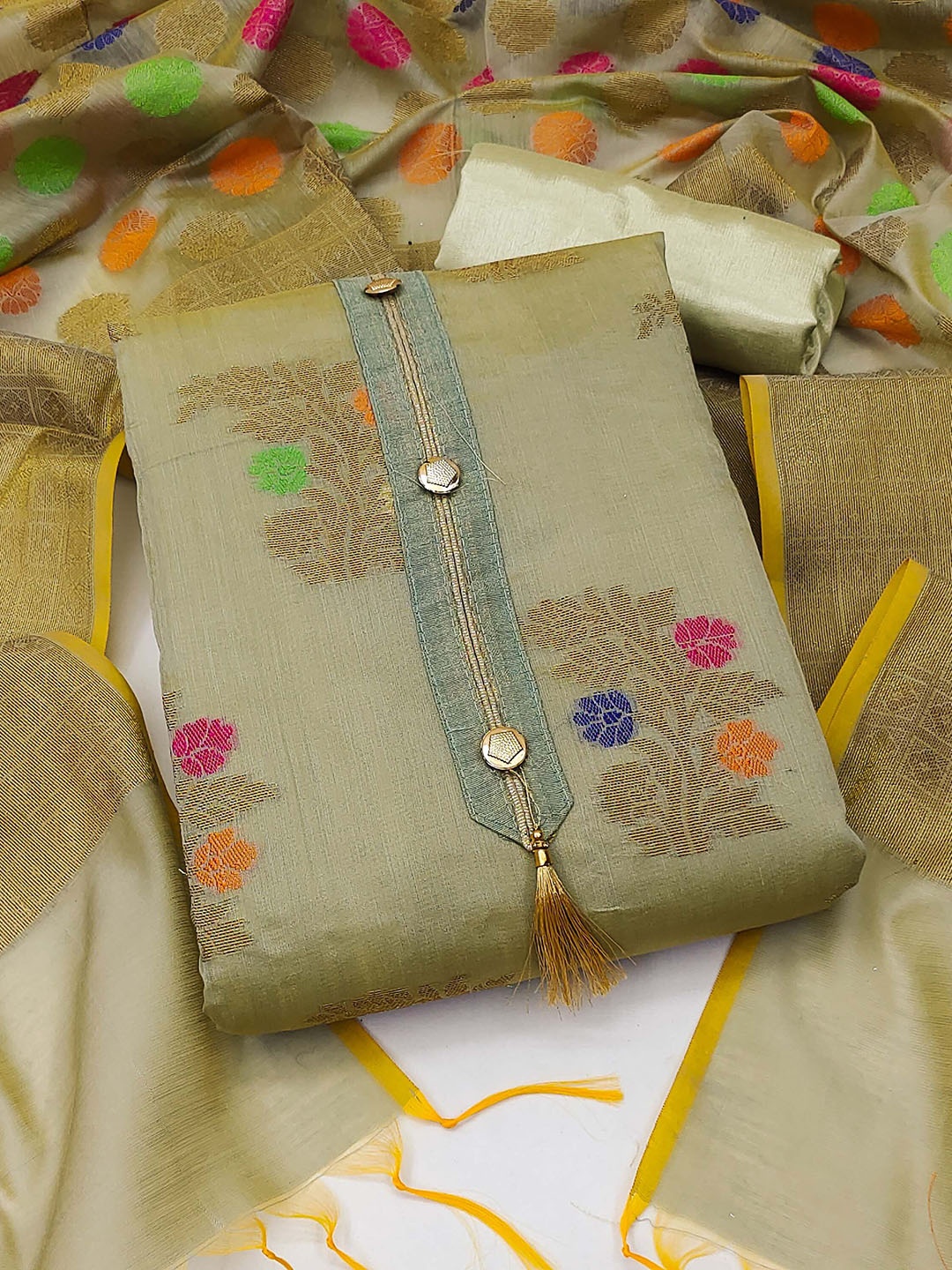 

SAINOOR Semi-Stitched Dress Material, Beige