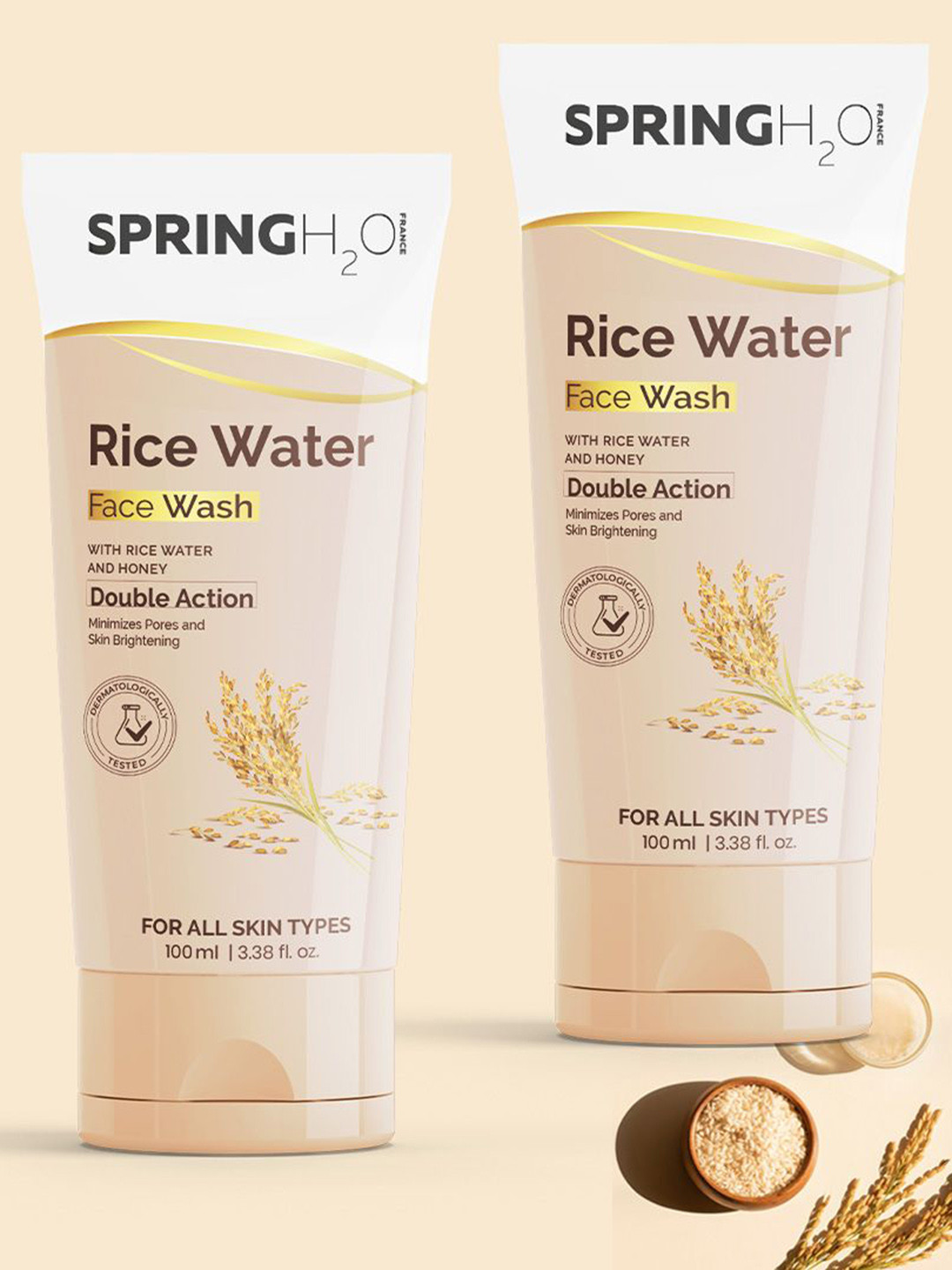 

Spring H2O Set Of 2 Rice Water With Niacinamide Face Wash - 100 ml Each, Beige