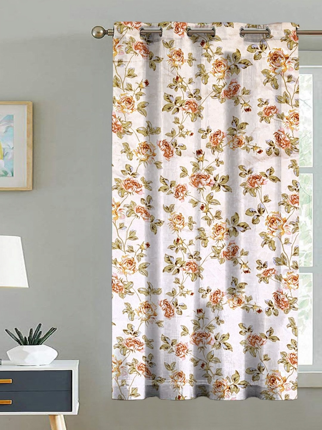 

ANA Beige & Green Floral Room Darkening Window Curtain