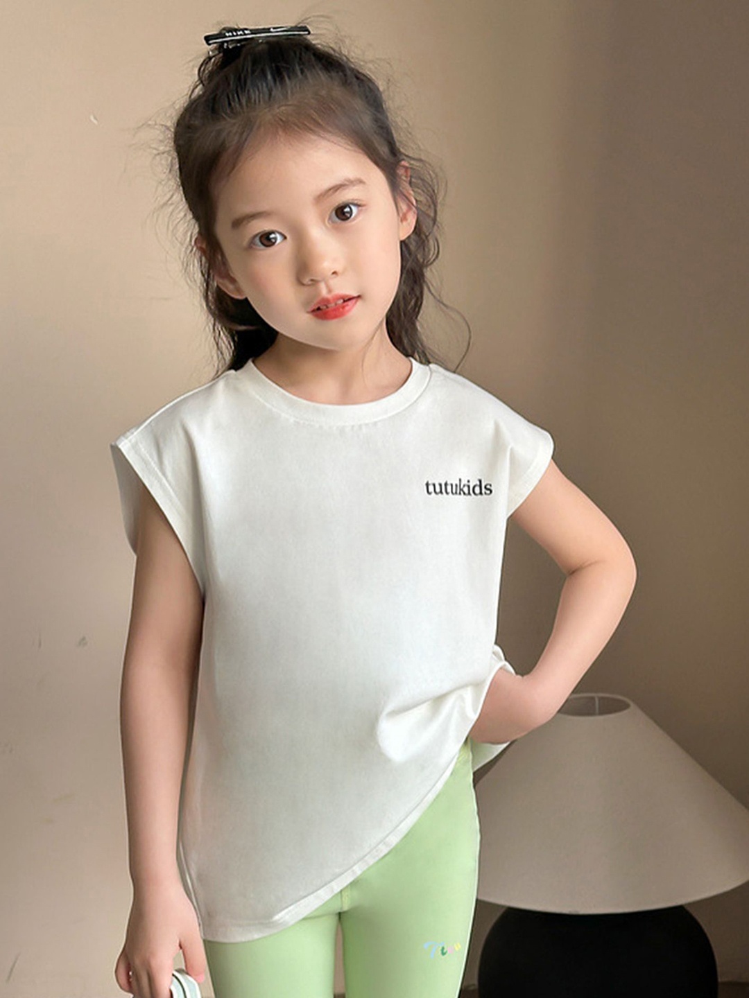 

LULU & SKY Girls Extended Sleeves Pure Cotton Applique T-shirt, Off white