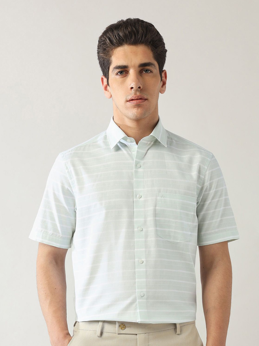 

Arrow Men Classic Horizontal Stripes Opaque Striped Formal Shirt, Green