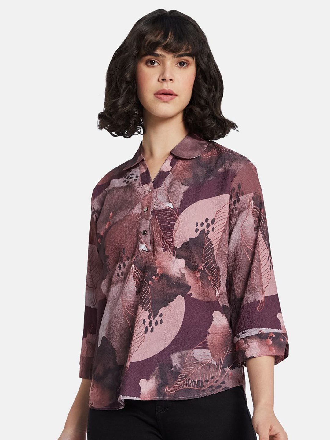 

METTLE Floral Print Cotton Top, Maroon