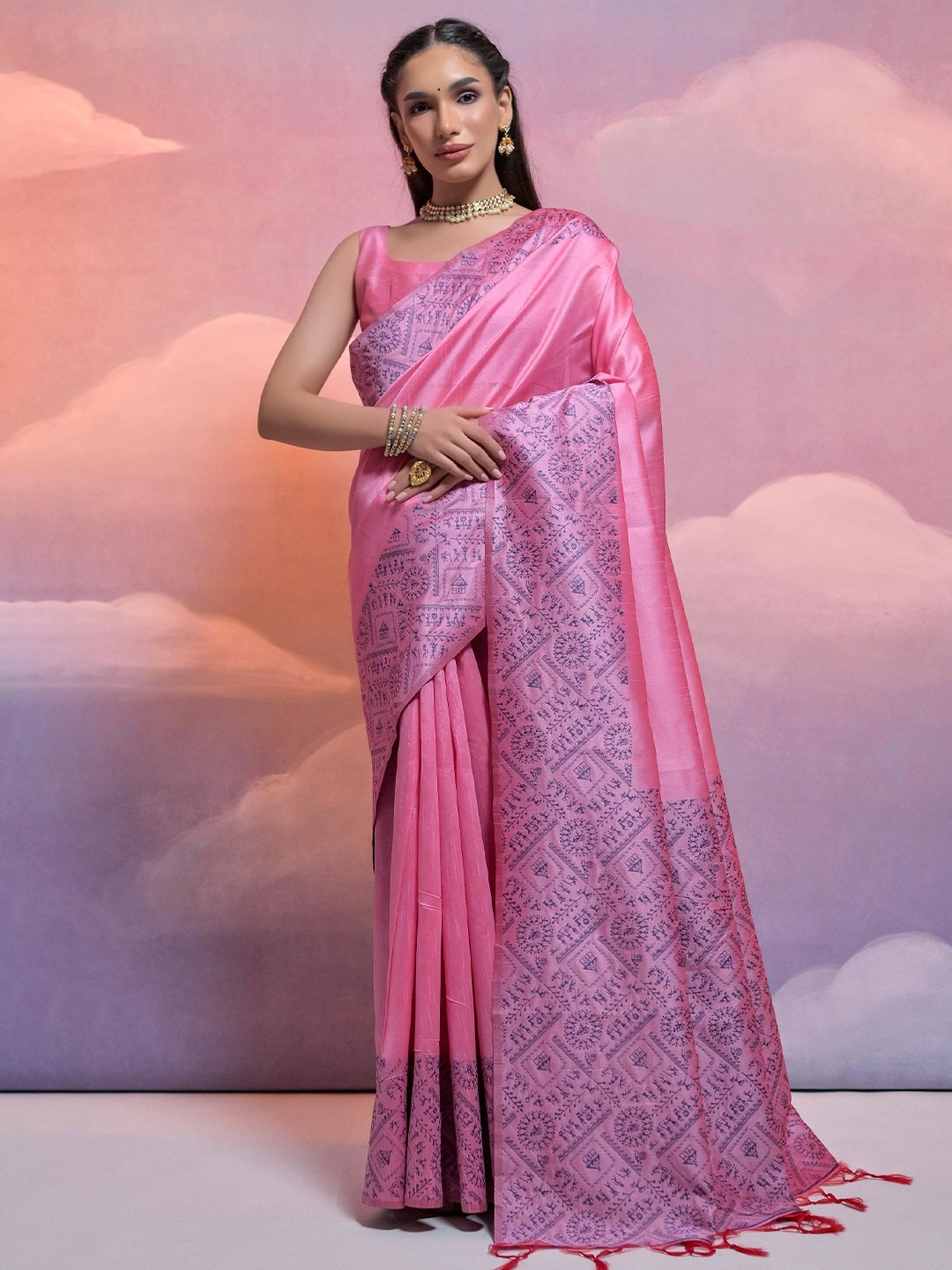 

Divyadham Textiles Woven Design Zari Pure Silk Handloom Banarasi Saree, Pink