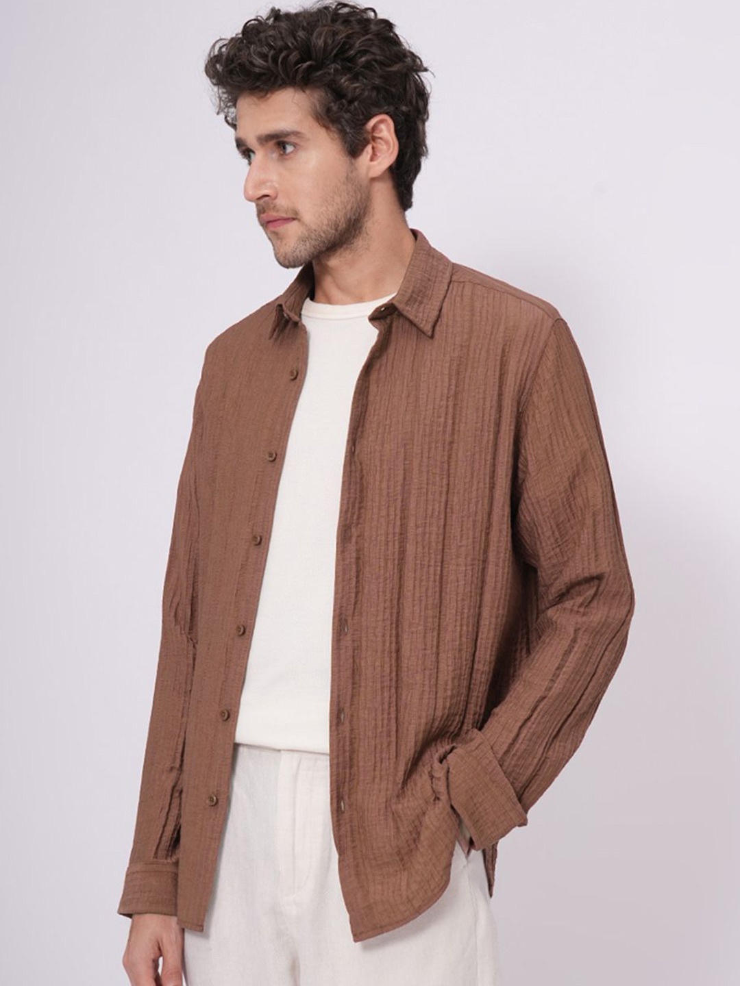 

SELECTED Men Slim Fit Opaque Casual Shirt, Brown