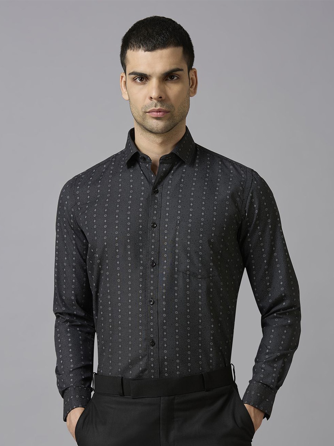

John Philips Men Slim Fit Opaque Printed Formal Shirt, Black