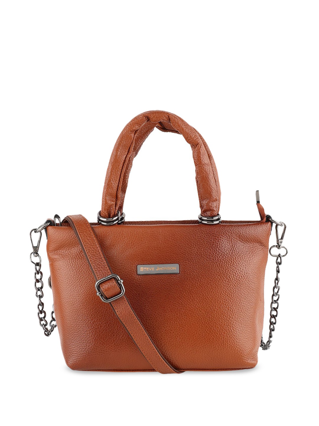 

Steve Jhonson Leather Structured Handheld Bag, Tan