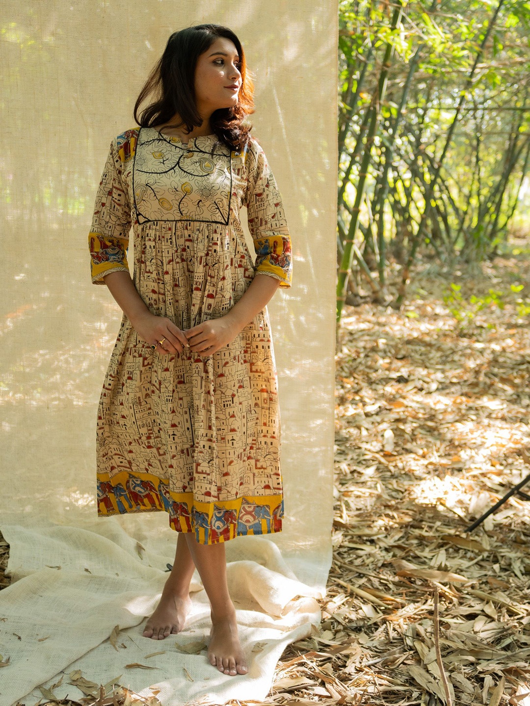 

Uttariya Floral Print Empire Maxi Dress, Brown