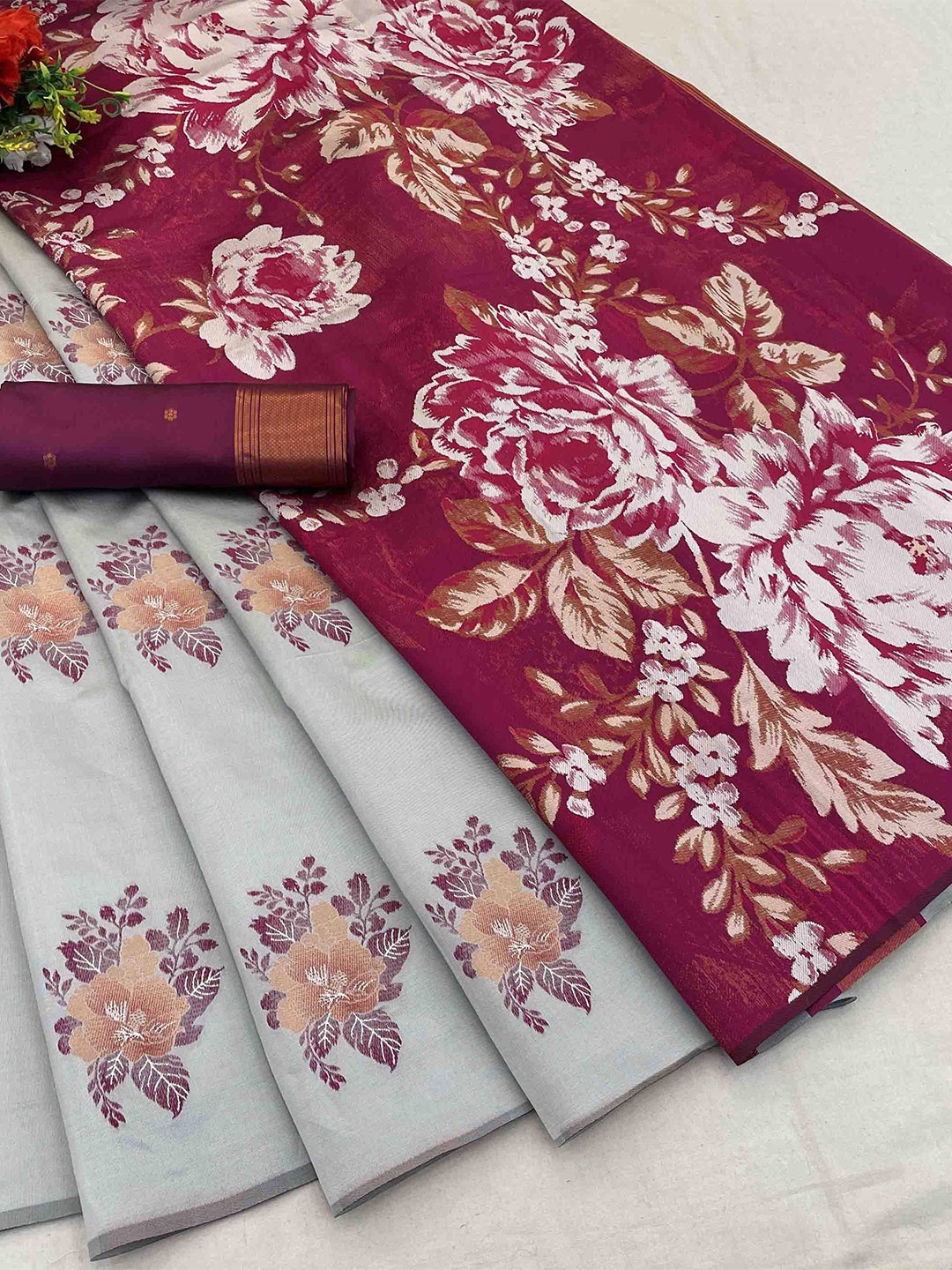 

KALINI Woven Design Zari Silk Blend Banarasi Saree, Blue