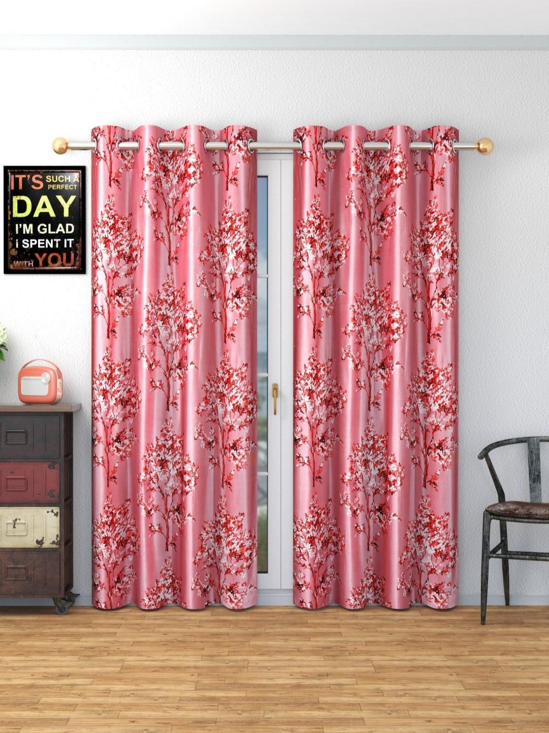 

Galaxy Home Decor Maroon Set of 2 Floral Door Curtain