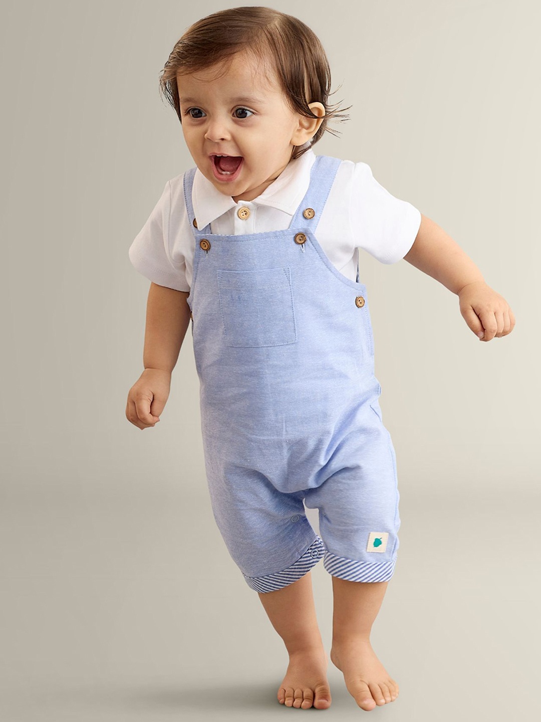 

My Milestones Infant Boys Printed Dungarees With T-shirt, Blue