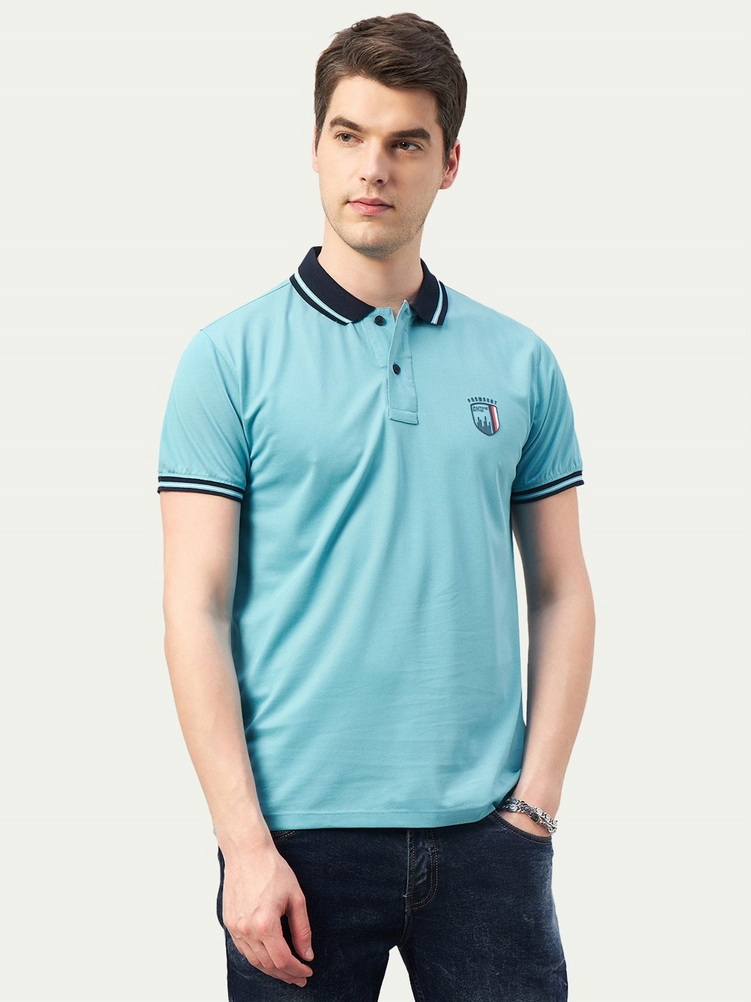 

Promount Men Polo Collar Applique T-shirt, Blue