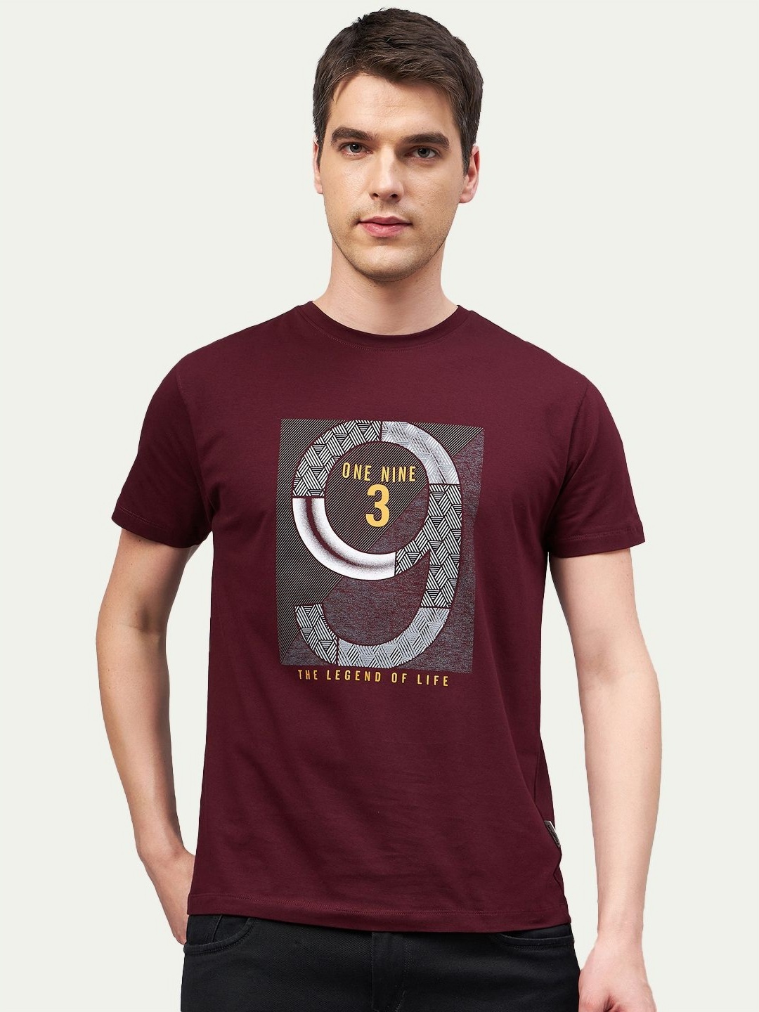 

Promount Men Printed Polo Collar T-shirt, Maroon