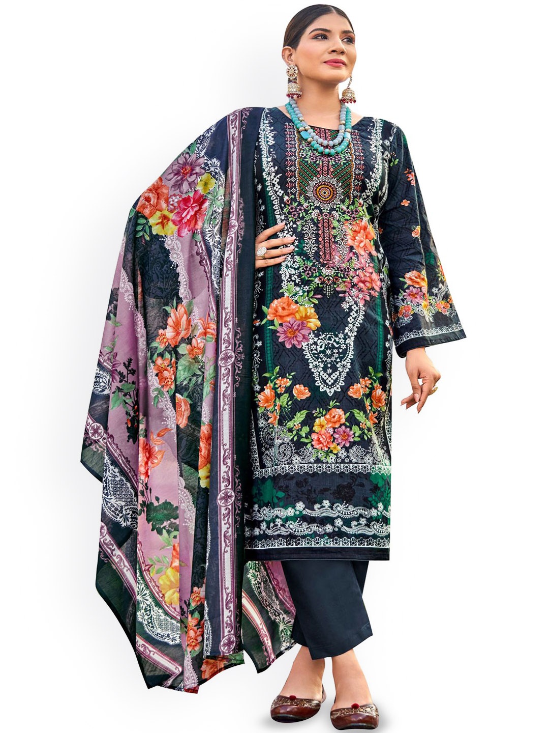 

DRAVINAM Trends Embroidered Pure Cotton Unstitched Dress Material, Maroon