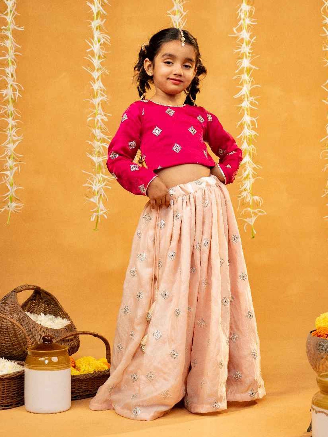 

Jilmil Girls Embroidered Ready to Wear Lehenga &, Pink