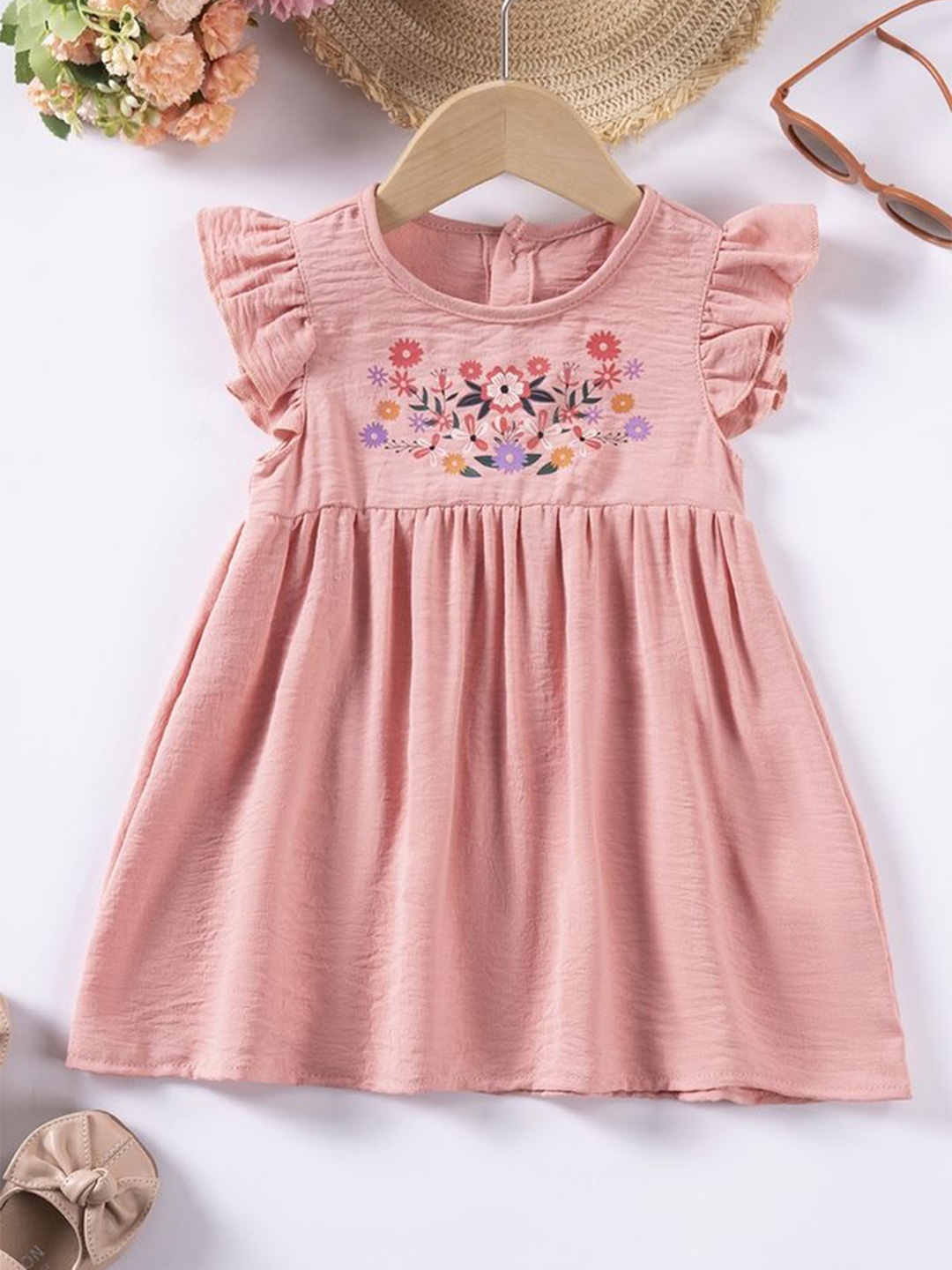 

LULU & SKY Floral Print Flutter Sleeve Fit & Flare Dress, Pink