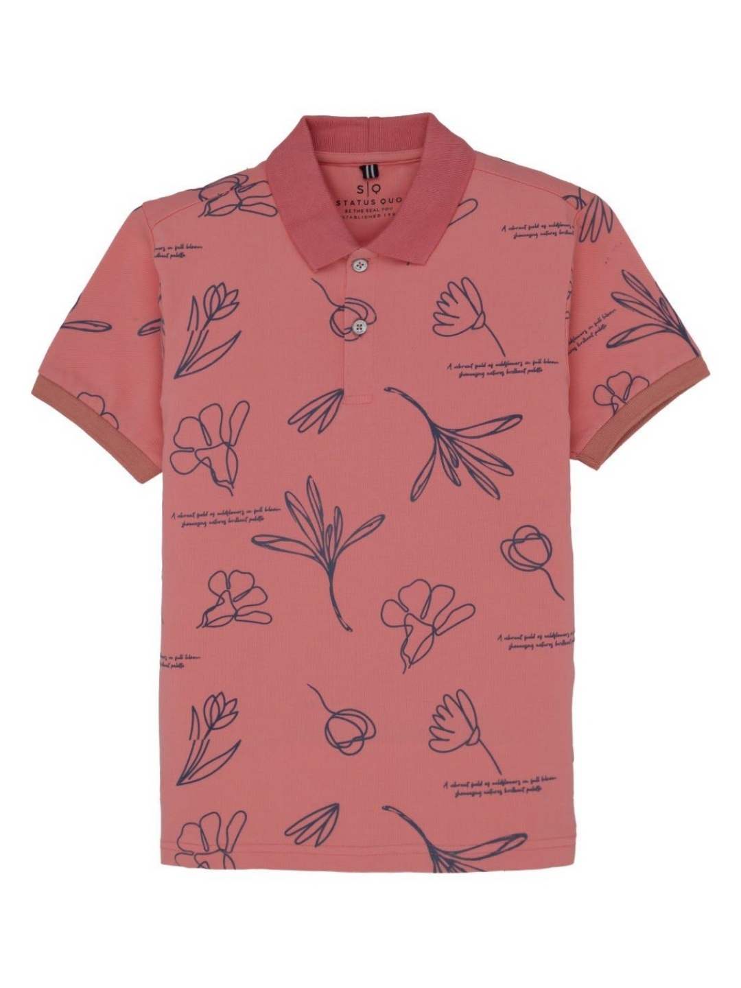 

Status Quo Boys Floral Printed Polo Collar T-shirt, Pink