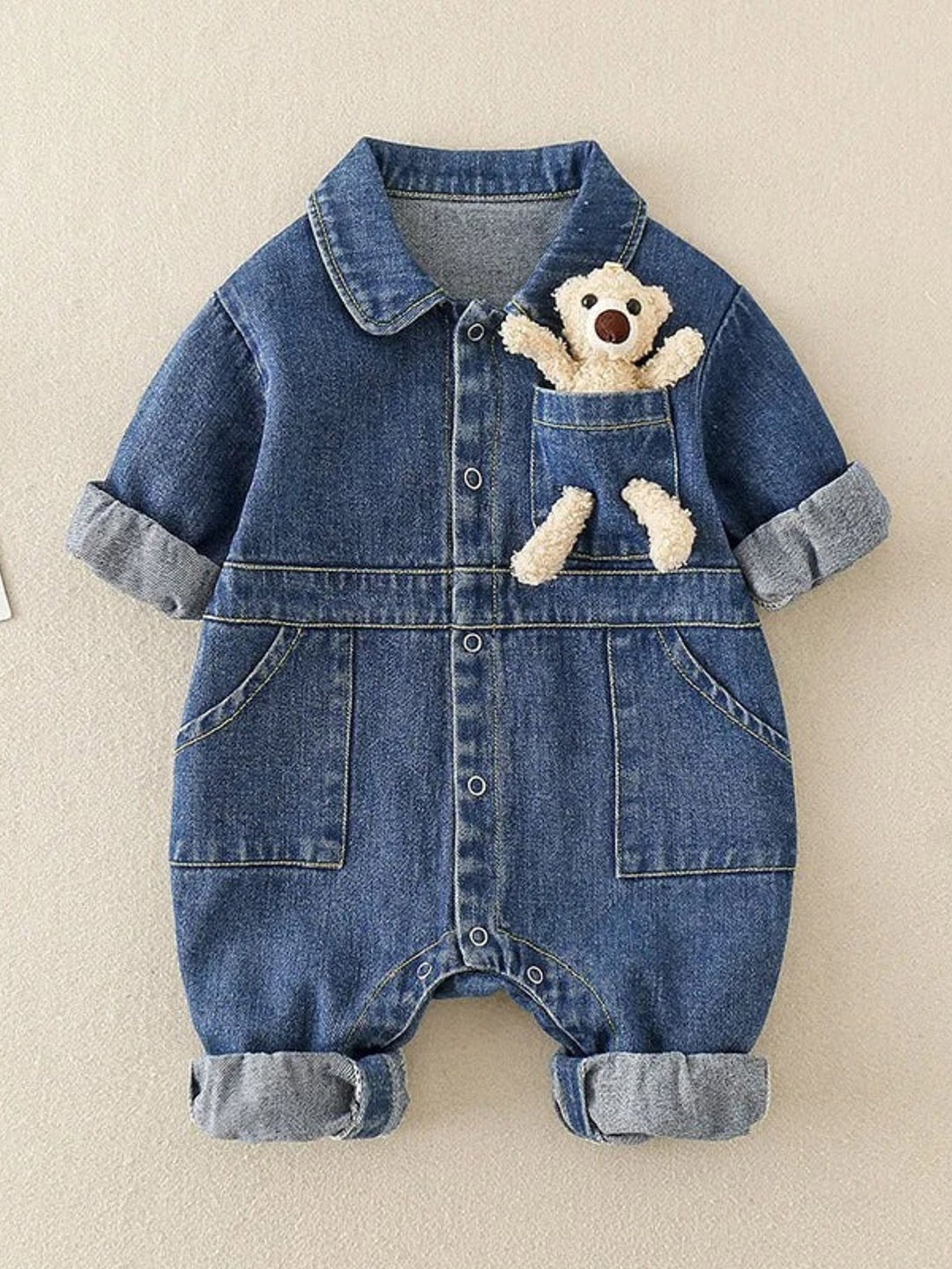 

Ju Ju Jam Infants Shirt Collar Romper With 3D Teddy Bear, Blue