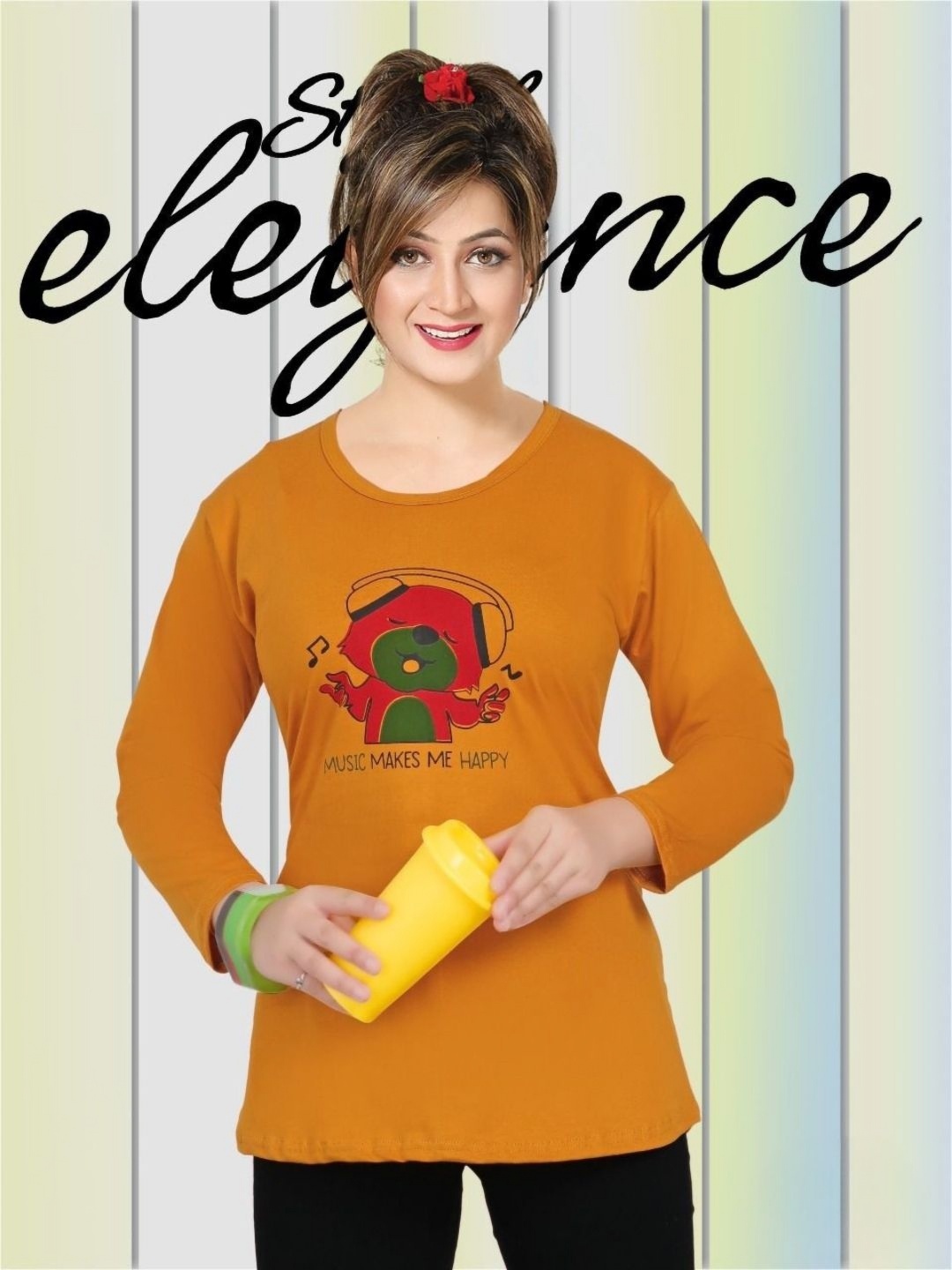 

Harashree Women Printed Bio Finish Applique T-shirt, Brown