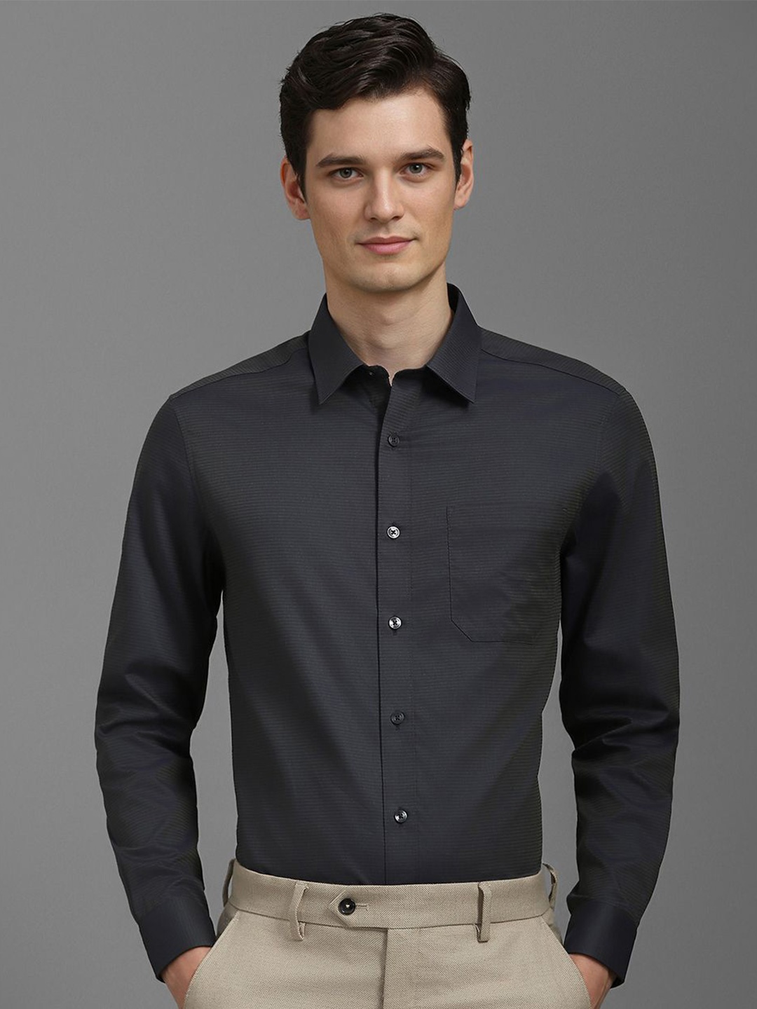 

Louis Philippe Men Opaque Striped Formal Shirt, Grey