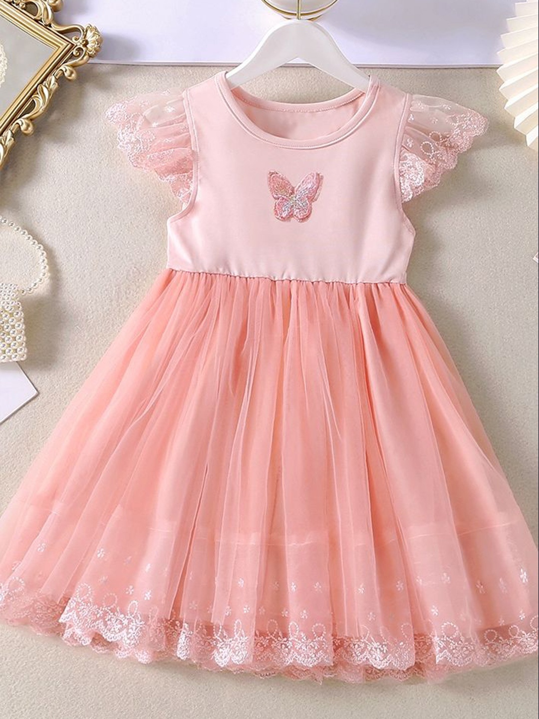 

LULU & SKY Flutter Sleeve Fit & Flare Dress, Pink