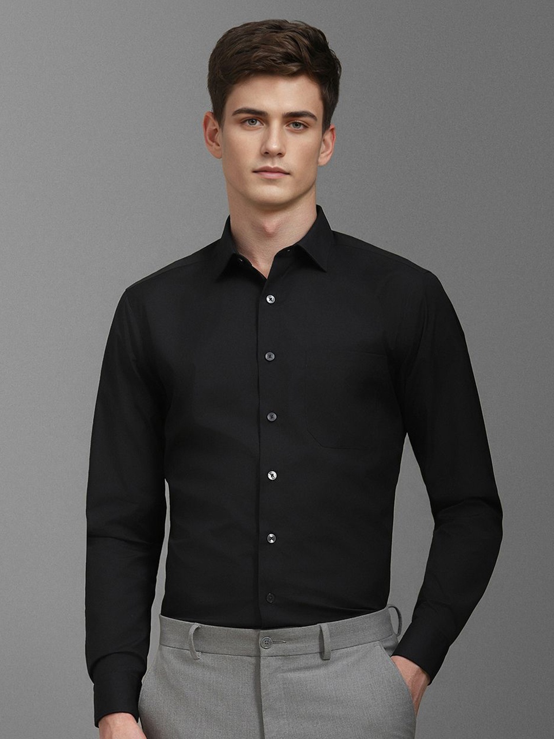 

Louis Philippe Men Slim Fit Opaque Formal Shirt, Black
