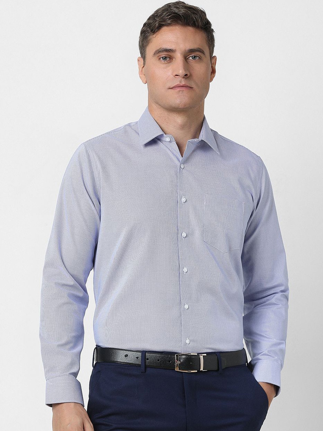 

Van Heusen Men Slim Fit Opaque Printed Formal Shirt, Blue