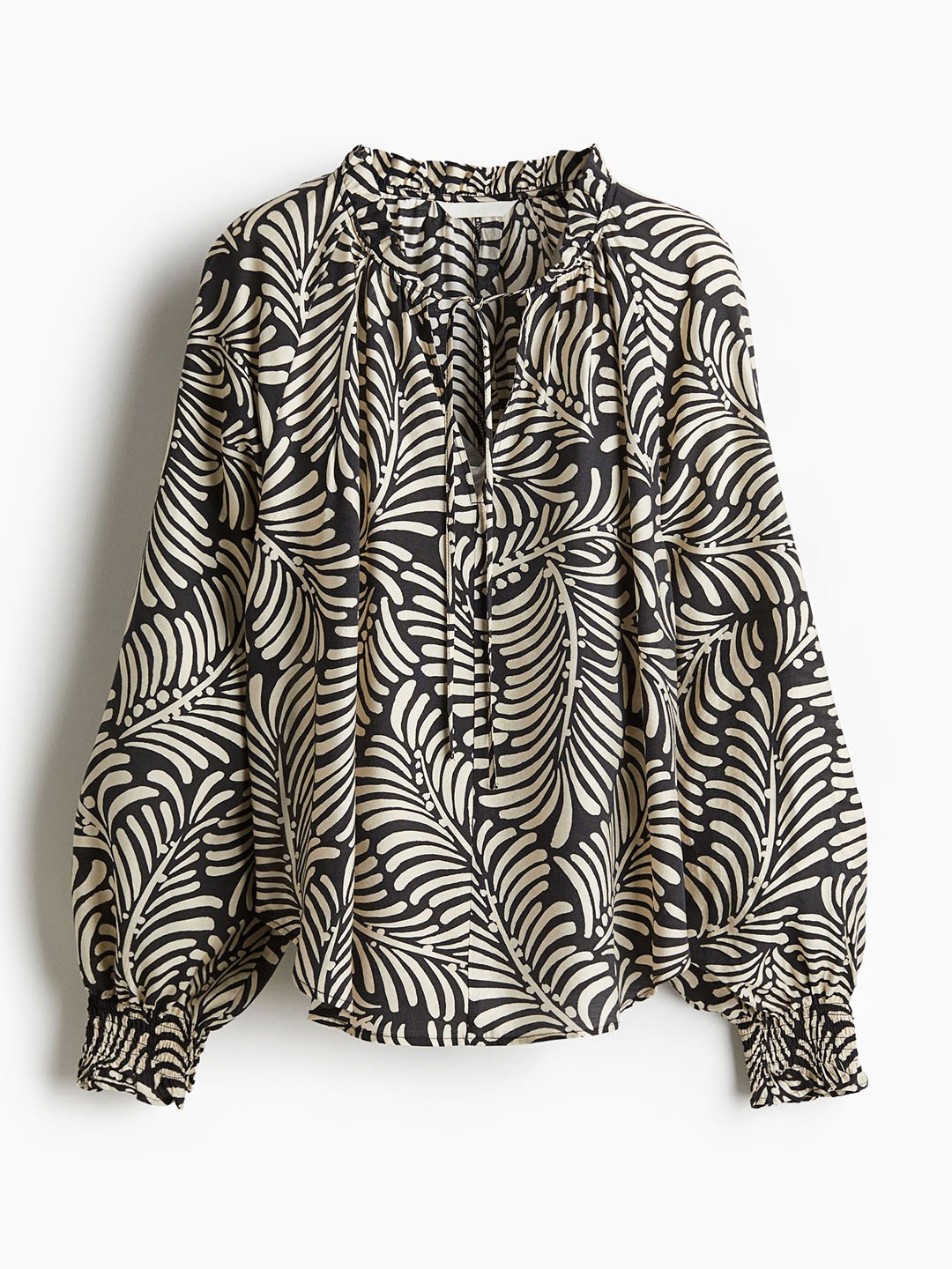

H&M Oversized Tie-Neck Blouse, Black