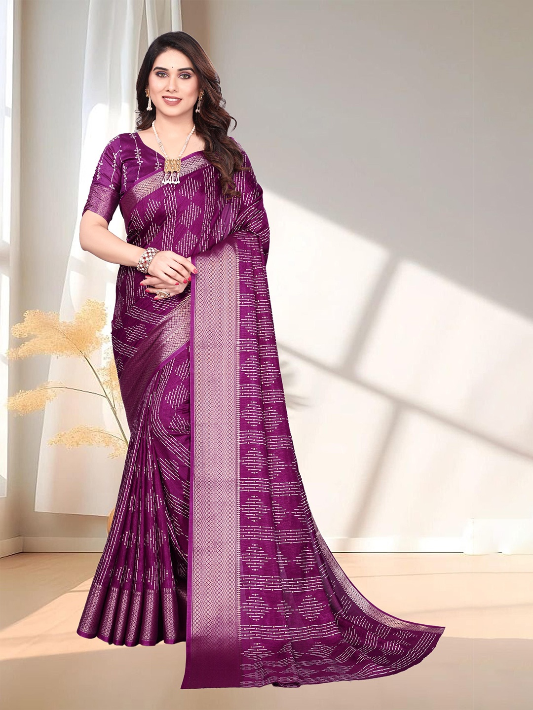 

SUPERLAXMI Zari Silk Blend Saree, Purple