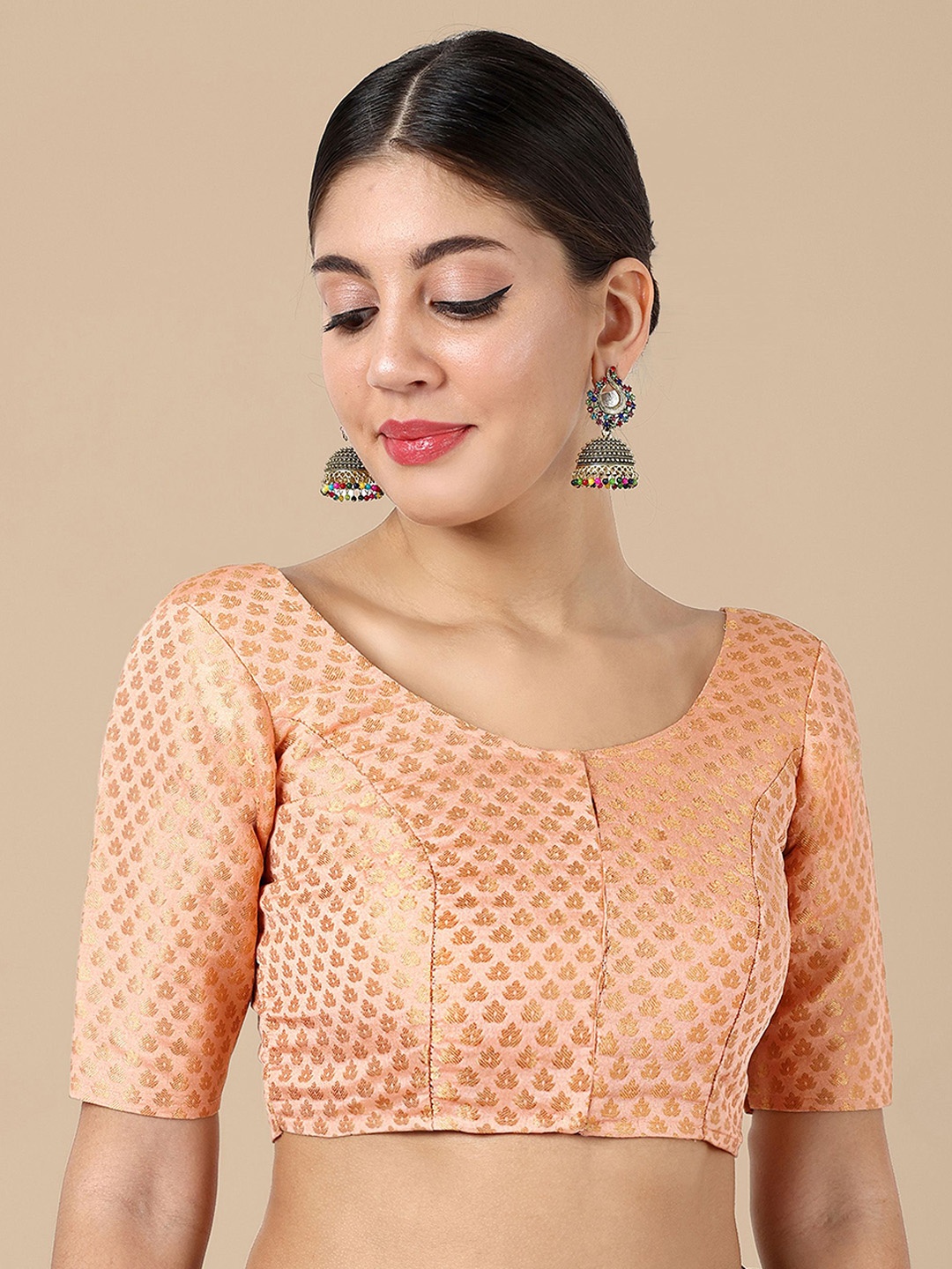 

DEVATITHI Women Peach Woven-Design Saree Blouse