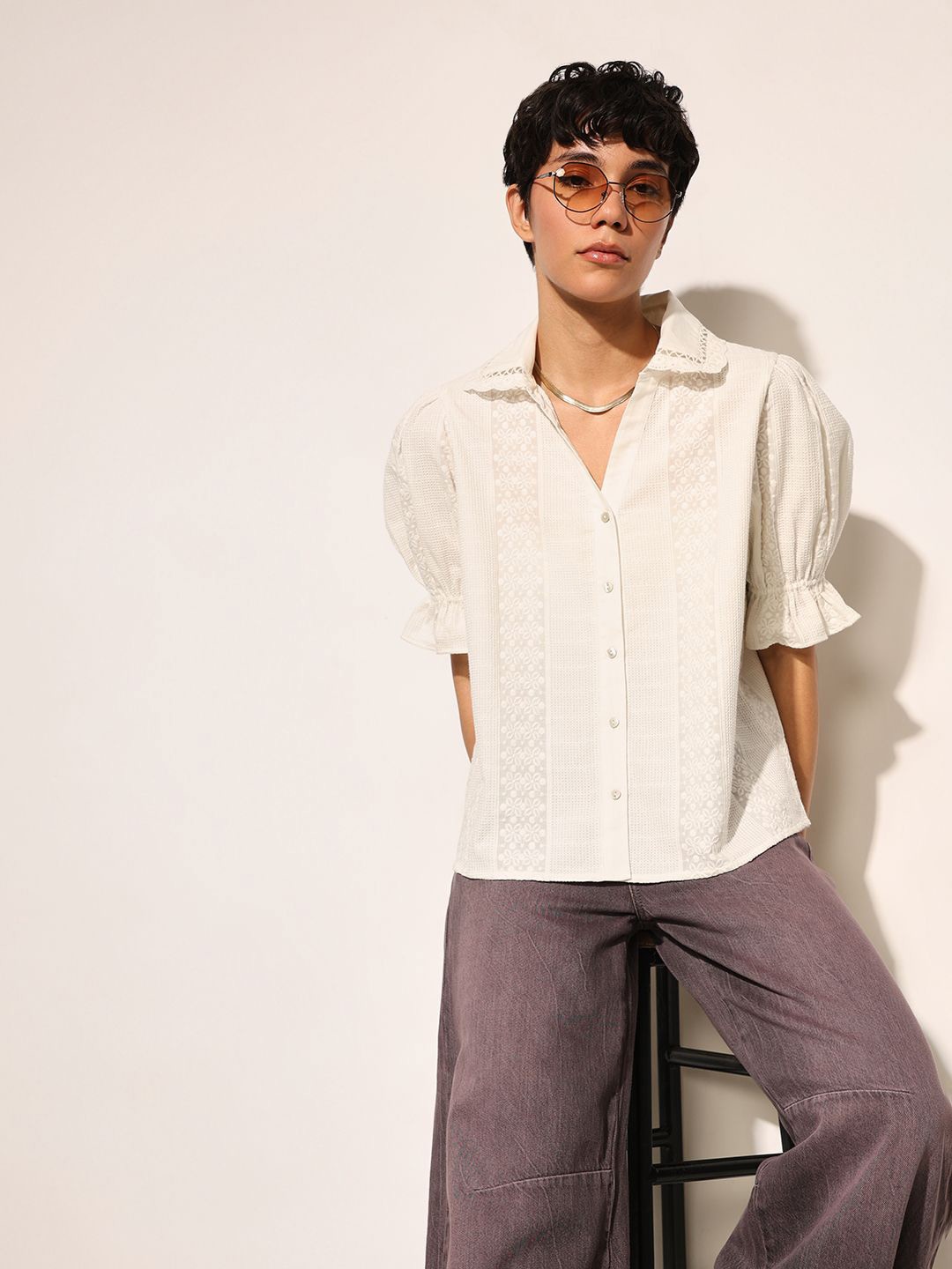 

ONLY Women Opaque Casual Shirt, White