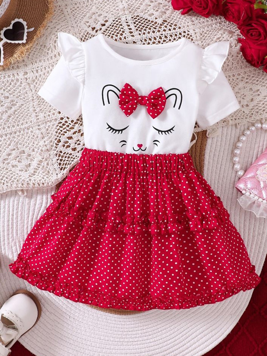 

LULU & SKY Girls Printed Top with Skirt, Red