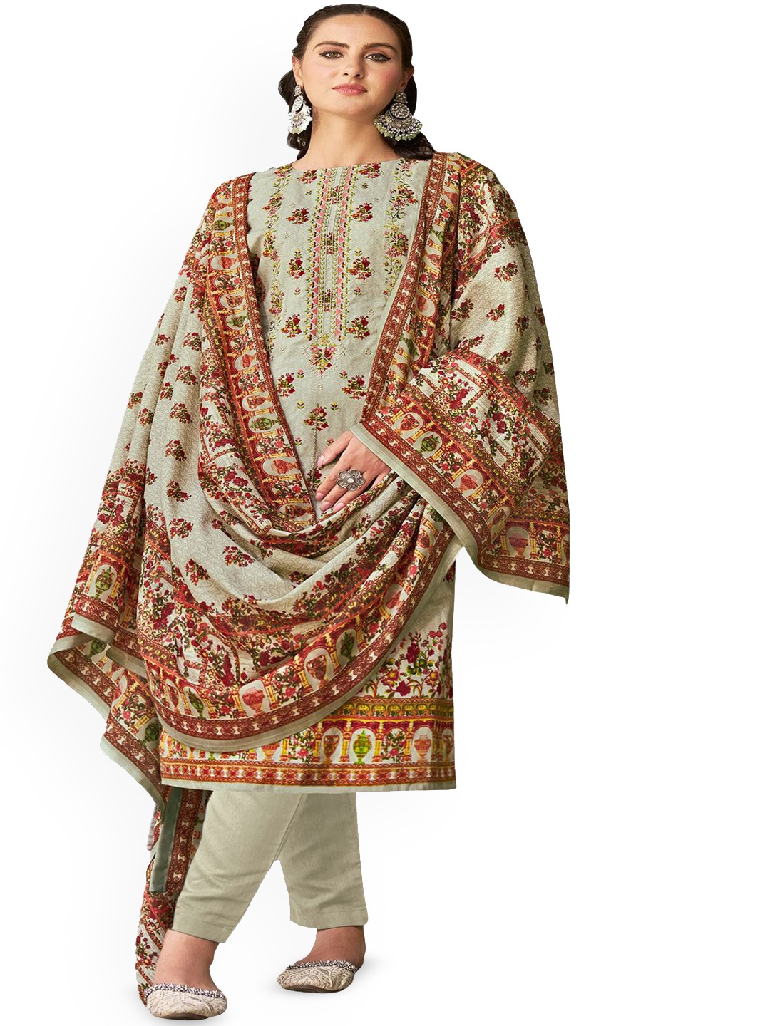 

DRAVINAM Trends Embroidered Pure Cotton Unstitched Dress Material, Grey