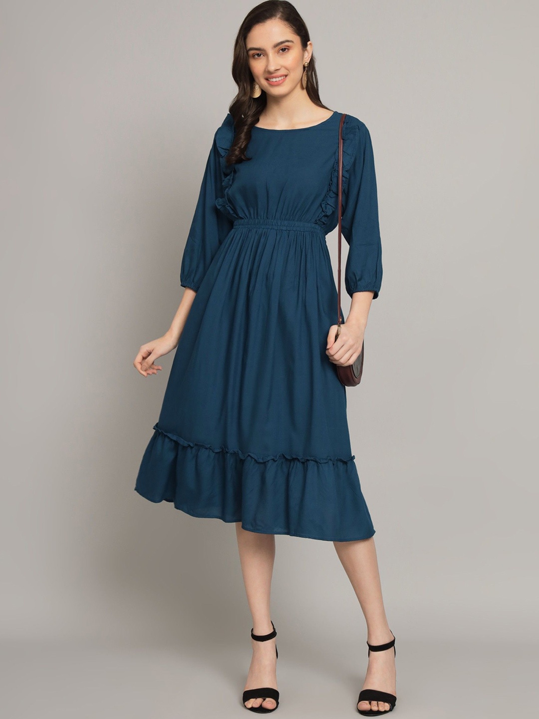 

Raiyani Fashion Applique Crepe Fit & Flare Midi Dress, Blue